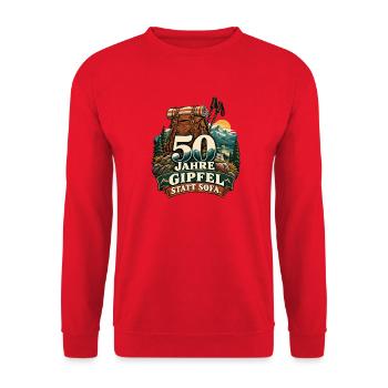 Gipfel statt Sofa – 50 Jahre Trekking - Unisex Pullover - Rot - Vorne - Alina (178cm) & Michal (187cm)