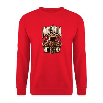 Morgenritual mit Bohnen – Kaffee Liebe Vintage - Unisex Pullover - Rot - Vorne - Alina (178cm) & Michal (187cm)