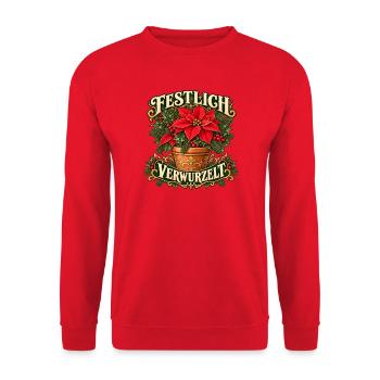 Festlich Verwurzelte Weihnachtsblume - Unisex Pullover - Rot - Vorne - Alina (178cm) & Michal (187cm)