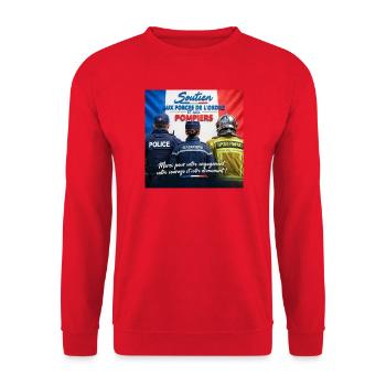 Polizist, Polizei, Gendarm, Feuerwehrmann - Unisex Pullover - Rot - Vorne - Alina (178cm) & Michal (187cm)