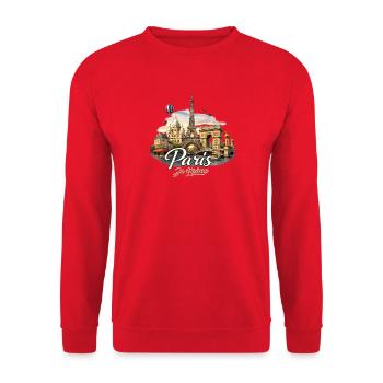 ✨ Lass dich von der Magie von Paris verführen! - Unisex Pullover - Rot - Vorne - Alina (178cm) & Michal (187cm)
