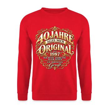40 Jahre gereift – Jahrgang 1987 Vintage Design - Unisex Pullover - Rot - Vorne - Alina (178cm) & Michal (187cm)
