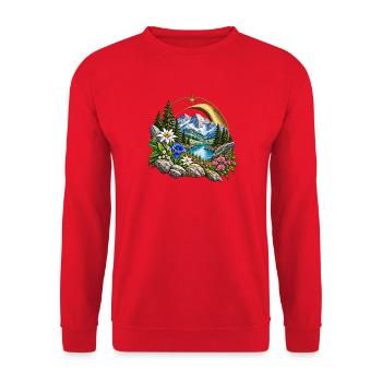 Mondbogen Garten Bergsee Landschaft - Unisex Pullover - Rot - Vorne - Alina (178cm) & Michal (187cm)