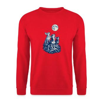 Drei Chihuahuas heulen zum Mond – Chihuahua-Papa - Unisex Pullover - Rot - Vorne - Alina (178cm) & Michal (187cm)