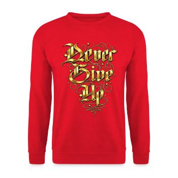 Goldene Ornament-Schrift Artwork - Unisex Pullover - Rot - Vorne - Alina (178cm) & Michal (187cm)