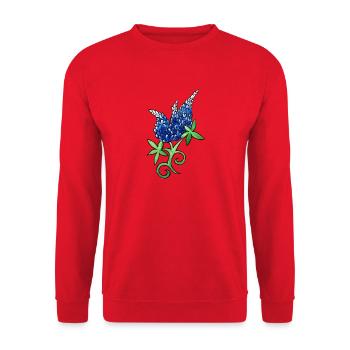 Blaue Lupinen-Aquarellblüte - Unisex Pullover - Rot - Vorne - Alina (178cm) & Michal (187cm)