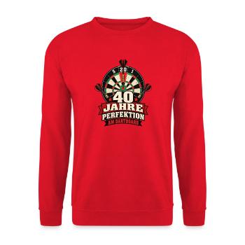 40 JAHRE PERFEKTION AM DARTBOARD Darts Geburtstag - Unisex Pullover - Rot - Vorne - Alina (178cm) & Michal (187cm)