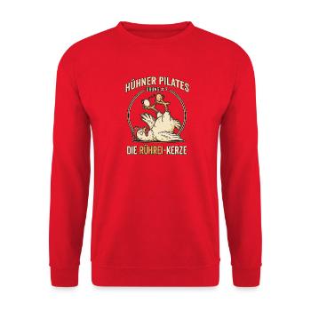 Hühner Pilates Rührei Kerze - Unisex Pullover - Rot - Vorne - Alina (178cm) & Michal (187cm)