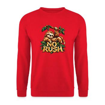 No Rush Faultier Low Poly Lustiger Spruch Shirt - Unisex Pullover - Rot - Vorne - Alina (178cm) & Michal (187cm)