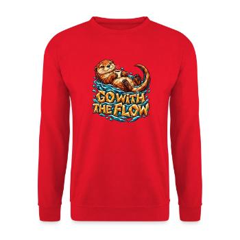 Go with the Flow Otter Low Poly Kaffee Entspannt - Unisex Pullover - Rot - Vorne - Alina (178cm) & Michal (187cm)