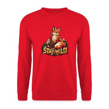 Stay Wild Fuchs Low Poly Berge Wald Natur Shirt - Unisex Pullover - Rot - Vorne - Alina (178cm) & Michal (187cm)