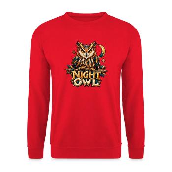 Night Owl Eule Low Poly T-Shirt Nachteule Mond - Unisex Pullover - Rot - Vorne - Alina (178cm) & Michal (187cm)