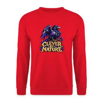 Clever by Nature Rabe Low Poly T-Shirt Rabenkrähe - Unisex Pullover - Rot - Vorne - Alina (178cm) & Michal (187cm)