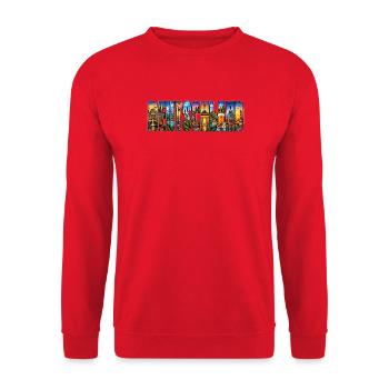 Deutschland Collage: Sehenswürdigkeiten - Unisex Pullover - Rot - Vorne - Alina (178cm) & Michal (187cm)