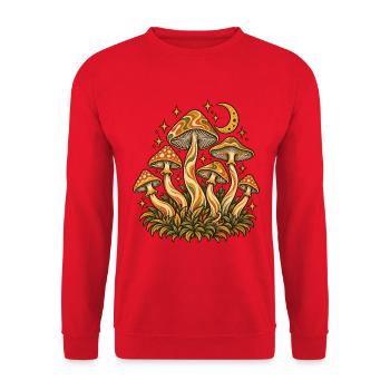 Vintage Pilze mit Mond und Sternen – Naturmotiv - Unisex Pullover - Rot - Vorne - Alina (178cm) & Michal (187cm)