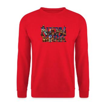 New York Skyline Collage - Unisex Pullover - Rot - Vorne - Alina (178cm) & Michal (187cm)