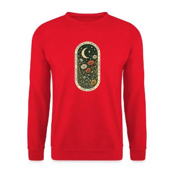 Slower Days, Kinder Minds – Mond & Wildblumen - Unisex Pullover - Rot - Vorne - Alina (178cm) & Michal (187cm)