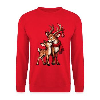 Weihnachts-Rentier-Paar mit rotem Schal - Unisex Pullover - Rot - Vorne - Alina (178cm) & Michal (187cm)