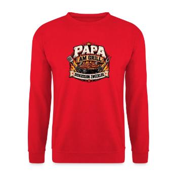 Papa am Grill: Diskussion Zwecklos - Unisex Pullover - Rot - Vorne - Alina (178cm) & Michal (187cm)