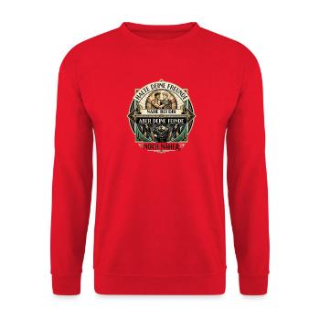 Halte_deine_Freunde_nah_-_Art_Deco - Unisex Pullover - Rot - Vorne - Alina (178cm) & Michal (187cm)