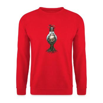 Glühbirne Stadt Baum – Fantasie Kunstwerk - Unisex Pullover - Rot - Vorne - Alina (178cm) & Michal (187cm)