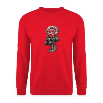 Traum Zug – Surreale Wolken Dampflok Kunst - Unisex Pullover - Rot - Vorne - Alina (178cm) & Michal (187cm)