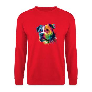 Bunte Amerikanische Bulldogge American Bully - Unisex Pullover - Rot - Vorne - Alina (178cm) & Michal (187cm)