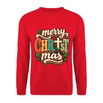 Vintage Merry Christmas Schriftzug - Unisex Pullover - Rot - Vorne - Alina (178cm) & Michal (187cm)