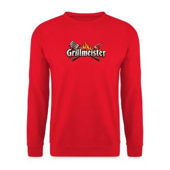 Grillmeister Flammen-Emblem - Unisex Pullover - Rot - Vorne - Alina (178cm) & Michal (187cm)