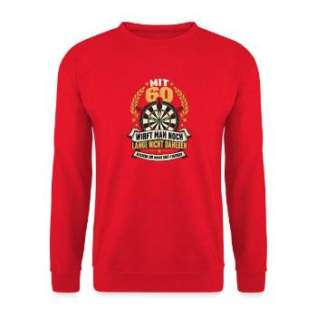 60. Geburtstag Darts Bulls Eye Geschenkidee - Unisex Pullover - Rot - Vorne - Alina (178cm) & Michal (187cm)
