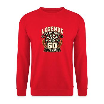 LEGENDE AM DARTBOARD 60 JAHRE Darts Geburtstag - Unisex Pullover - Rot - Vorne - Alina (178cm) & Michal (187cm)