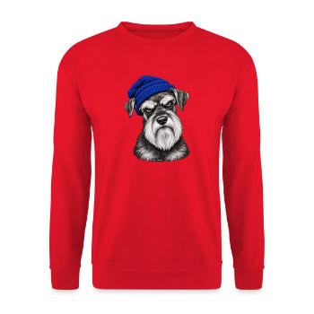 Hund mit blauem Strickhut - Unisex Pullover - Rot - Vorne - Alina (178cm) & Michal (187cm)