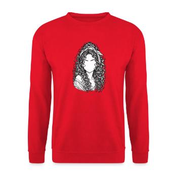 Lockige Portraitsilhouette Stirnband - Unisex Pullover - Rot - Vorne - Alina (178cm) & Michal (187cm)