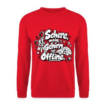 Offline-Gehirn Humor Cartoonspruch - Unisex Pullover - Rot - Vorne - Alina (178cm) & Michal (187cm)