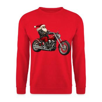 Weihnachtsbiker Santa auf Motorrad - Unisex Pullover - Rot - Vorne - Alina (178cm) & Michal (187cm)