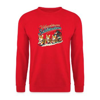 Weihnachts Schlittenteam Corgis - Unisex Pullover - Rot - Vorne - Alina (178cm) & Michal (187cm)