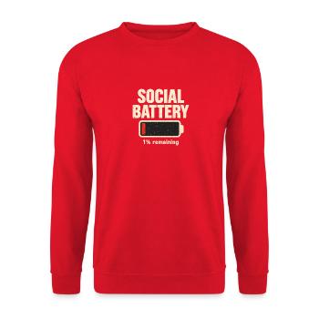 Soziale Batterie / Social Battery 1% Meme - Unisex Pullover - Rot - Vorne - Alina (178cm) & Michal (187cm)