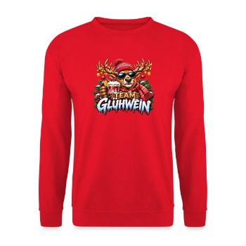 Team Glühwein Rentier mit Becher - Unisex Pullover - Rot - Vorne - Alina (178cm) & Michal (187cm)