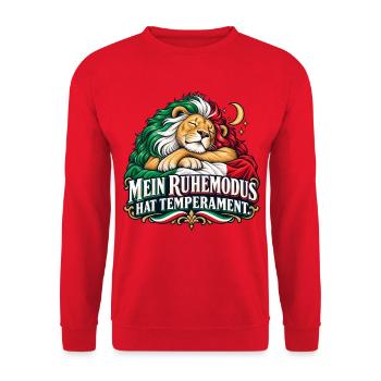 Mein Ruhemodus hat Temperament - Unisex Pullover - Rot - Vorne - Alina (178cm) & Michal (187cm)
