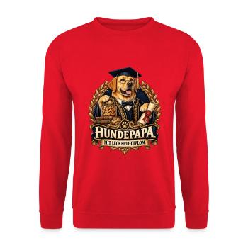 Hundepapa mit Leckerli-Diplom - Unisex Pullover - Rot - Vorne - Alina (178cm) & Michal (187cm)