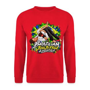 Brazilian Jiu-Jitsu Lebensstil – Triangle Choke BJJ - Unisex Pullover - Rot - Vorne - Alina (178cm) & Michal (187cm)