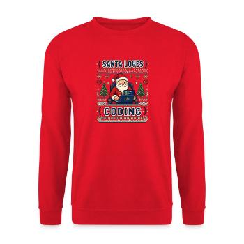 Santa Loves Coding Pixel Ugly Sweater - Unisex Pullover - Rot - Vorne - Alina (178cm) & Michal (187cm)