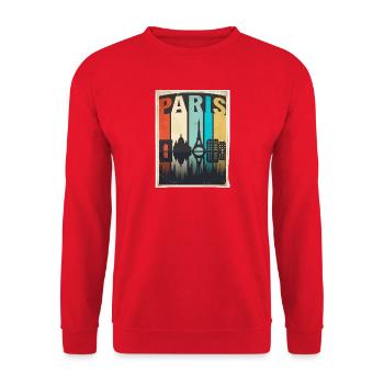Vintage-Pariser Reiseplakat Skyline France Tee - Unisex Pullover - Rot - Vorne - Alina (178cm) & Michal (187cm)