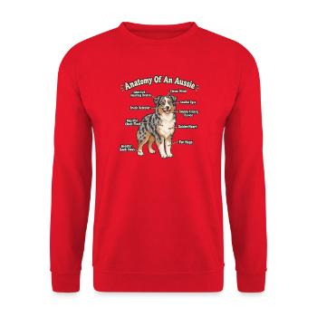 Anatomie eines Aussie – Mama eines australischen Schäferhundes - Unisex Pullover - Rot - Vorne - Alina (178cm) & Michal (187cm)