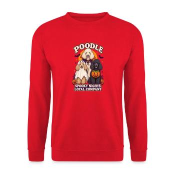 Spooky Nights Loyale Gesellschaft – Pudel-Halloween-Hund - Unisex Pullover - Rot - Vorne - Alina (178cm) & Michal (187cm)
