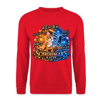 Schrödingers Katze Kunstdesign - Unisex Pullover - Rot - Vorne - Alina (178cm) & Michal (187cm)