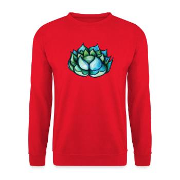 Blaugrüne Aquarell-Sukkulente - Unisex Pullover - Rot - Vorne - Alina (178cm) & Michal (187cm)