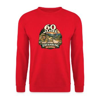 60 Jahre Erfahrung im Gepäck - Unisex Pullover - Rot - Vorne - Alina (178cm) & Michal (187cm)