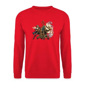 Steampunk-Erfinder an der Windmaschine - Unisex Pullover - Rot - Vorne - Alina (178cm) & Michal (187cm)