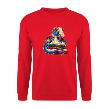 Blauer Drache auf einem Stapel Handtücher - Unisex Pullover - Rot - Vorne - Alina (178cm) & Michal (187cm)